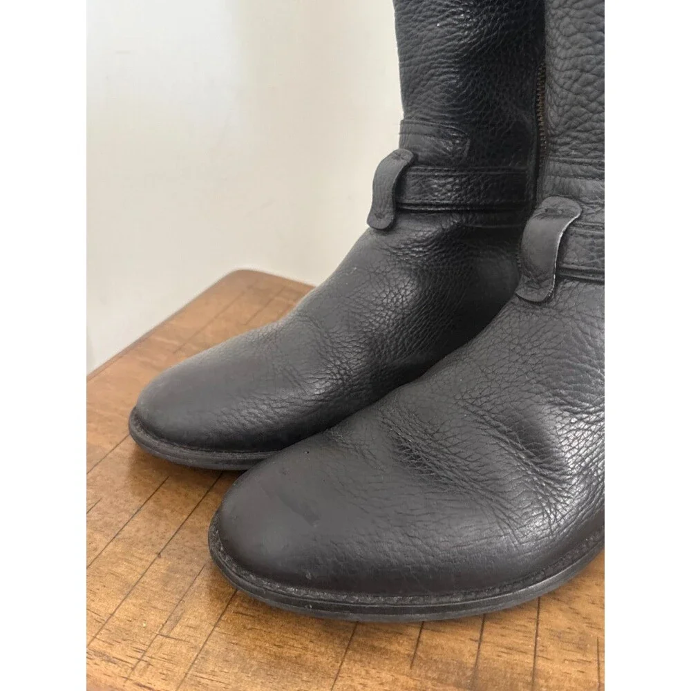 Tory Burch Women's Black Leather Knee High Riding Boots Gold Logo Size 8.5 M